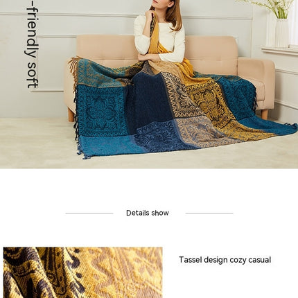 Woven blanket, chenille jacquard blanket, tapestry, outdoor knitted fringe blanket, soft and cozy, lightweight sofa decorative blanket, bed, sofa