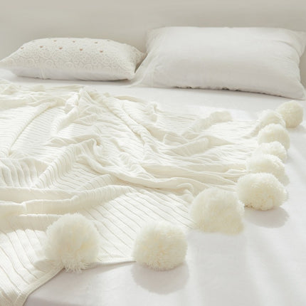 Couverture tissée, couverture tricotée en coton, couverture à boules, couverture de climatisation, couverture de canapé, couverture de canapé légère, douce et confortable, lit, canapé