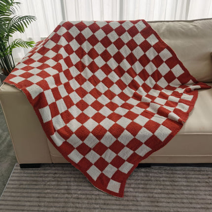 Facecloth Blanket, Half Fleece Checkerboard Blanket Knitted Jacquard Black and White Checkerboard Blanket, Plush Soft Blanket, Plush Fleece Blanket, Sofa Blanket