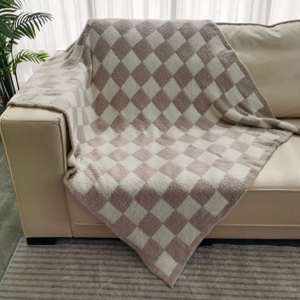 Facecloth Blanket, Half Fleece Checkerboard Blanket Knitted Jacquard Black and White Checkerboard Blanket, Plush Soft Blanket, Plush Fleece Blanket, Sofa Blanket