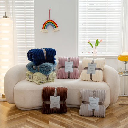 Couverture en peluche, couverture chaude et confortable à rayures de couleur unie, couverture en peluche moelleuse pour lit, canapé et chaise rembourrée