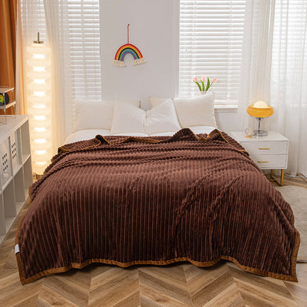Couverture en peluche, couverture chaude et confortable à rayures de couleur unie, couverture en peluche moelleuse pour lit, canapé et chaise rembourrée