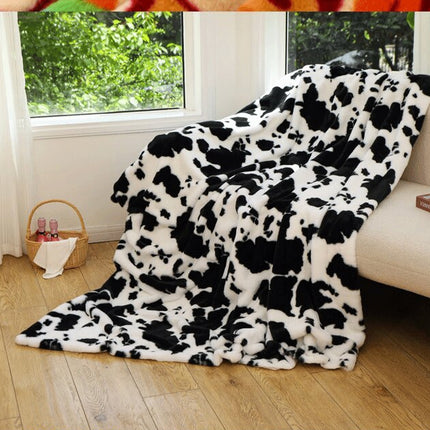 Faux Rabbit Fur Flannel Blanket, ins style printed milk print for sofa bed, fluffy blanket, plush soft blanket, fluffy fleece blanket, warm cozy bed blanket