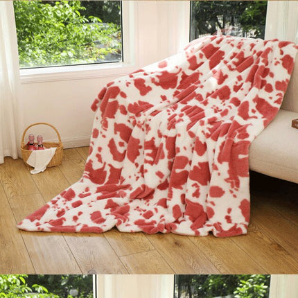 Faux Rabbit Fur Flannel Blanket, ins style printed milk print for sofa bed, fluffy blanket, plush soft blanket, fluffy fleece blanket, warm cozy bed blanket