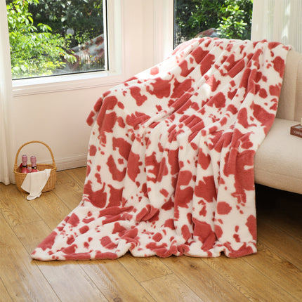 Faux Rabbit Fur Flannel Blanket, ins style printed milk print for sofa bed, fluffy blanket, plush soft blanket, fluffy fleece blanket, warm cozy bed blanket