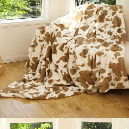 Faux Rabbit Fur Flannel Blanket, ins style printed milk print for sofa bed, fluffy blanket, plush soft blanket, fluffy fleece blanket, warm cozy bed blanket