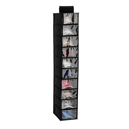 Hat Rack with Dust Shield and Side Pockets, 10 Shelf Hanging Closet Hat Shelf