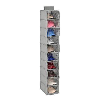 Hat Rack with Dust Shield and Side Pockets, 10 Shelf Hanging Closet Hat Shelf