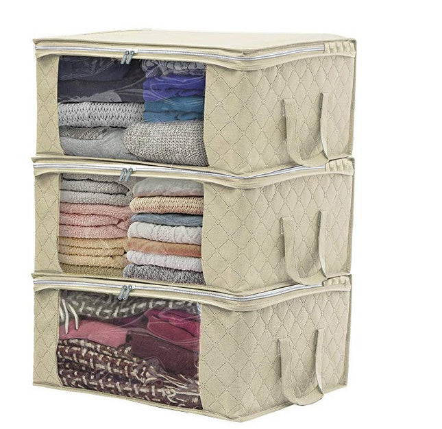 Clothes Storage Bag Foldable Storage Bin Closet Organizer with Reinforced Handle Clear Window