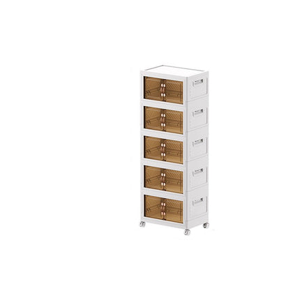 Stackable Cabinet Organizer with Caster Wheels and Lids ,Collapsible Storage with Double Door