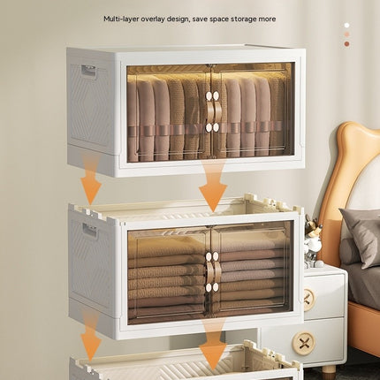 Stackable Cabinet Organizer with Caster Wheels and Lids ,Collapsible Storage with Double Door