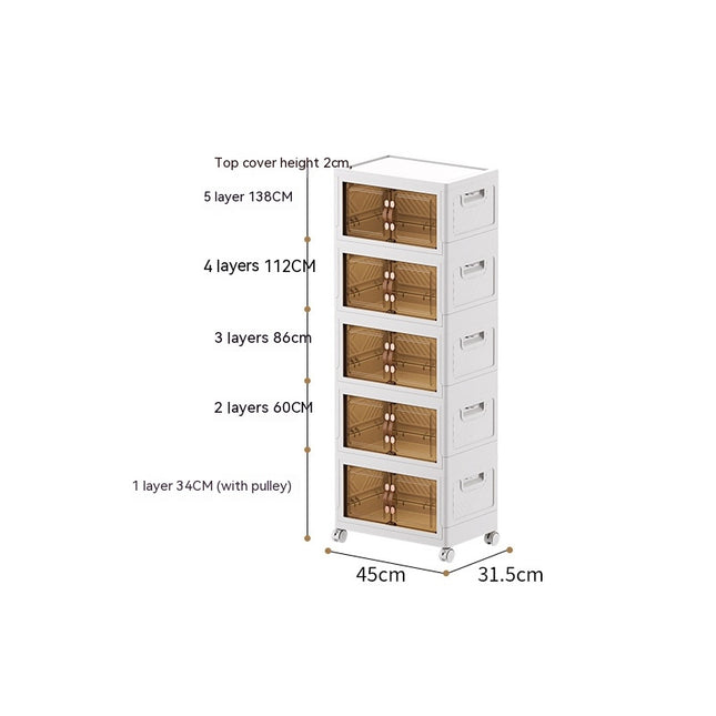 Stackable Cabinet Organizer with Caster Wheels and Lids ,Collapsible Storage with Double Door