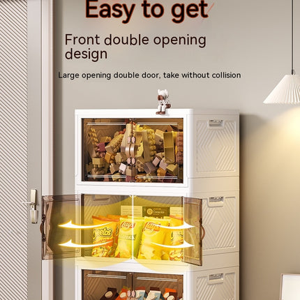 Stackable Cabinet Organizer with Caster Wheels and Lids ,Collapsible Storage with Double Door