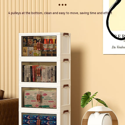 Stackable Cabinet Organizer with Caster Wheels and Lids ,Collapsible Storage with Double Door