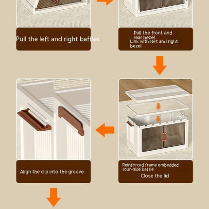 Stackable Cabinet Organizer with Caster Wheels and Lids ,Collapsible Storage with Double Door