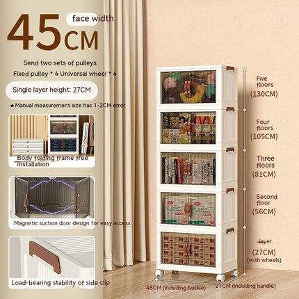 Stackable Cabinet Organizer with Caster Wheels and Lids ,Collapsible Storage with Double Door