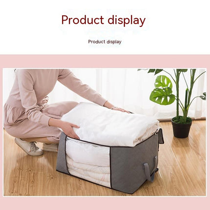 Home Quilt Storage Bag Foldable Non-Woven Transparent Window Handle Storage Bag