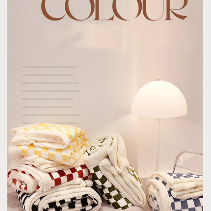 Couverture en laine d'agneau, couverture polaire en peluche, couverture moelleuse à carreaux en damier, couverture douce de couleur unie pour canapé-lit, couverture chaude et confortable