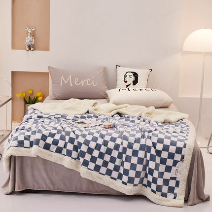 Couverture en laine d'agneau, couverture polaire en peluche, couverture moelleuse à carreaux en damier, couverture douce de couleur unie pour canapé-lit, couverture chaude et confortable