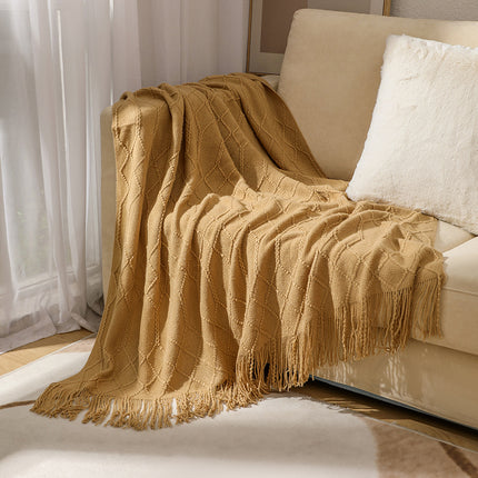 Solid Color Blanket Scandinavian Soft Knitted Blanket Bed Sofa Blanket, Cover Blanket Tail Bed Blanket Sofa Throw With Tassel Decoration