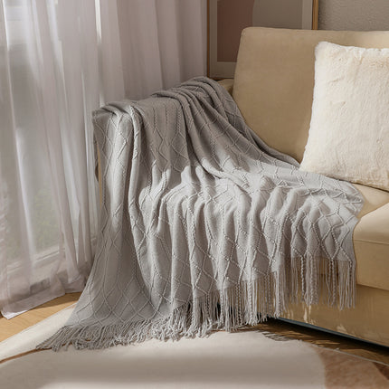 Solid Color Blanket Scandinavian Soft Knitted Blanket Bed Sofa Blanket, Cover Blanket Tail Bed Blanket Sofa Throw With Tassel Decoration