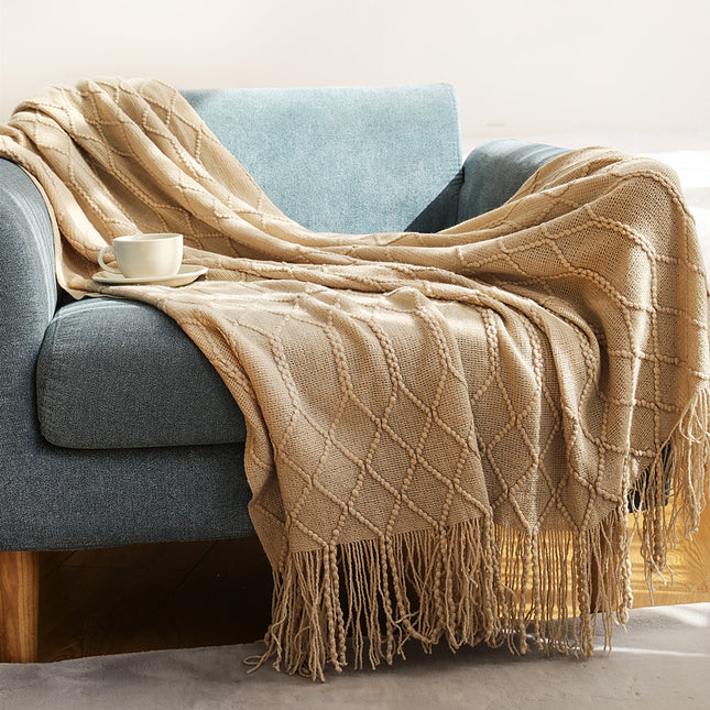 Solid Color Blanket Scandinavian Soft Knitted Blanket Bed Sofa Blanket, Cover Blanket Tail Bed Blanket Sofa Throw With Tassel Decoration