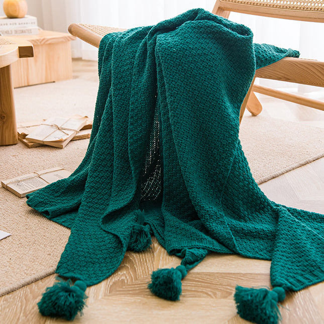 Knitted Tassel Blanket Pure Color Cinnamon Needle Soft Warm Comfortable Lightweight Sofa Cover Bed End Decorative Blanket for Sofa Bed Sofa Chair