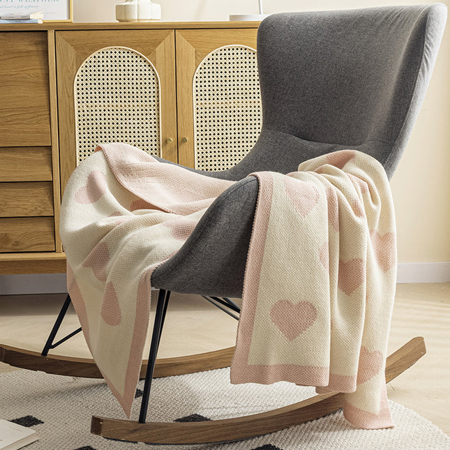 Knitted Blanket for Sofa, Love Heart Pattern - Super soft lightweight plush blanket, warm and cozy, sofa bed blanket