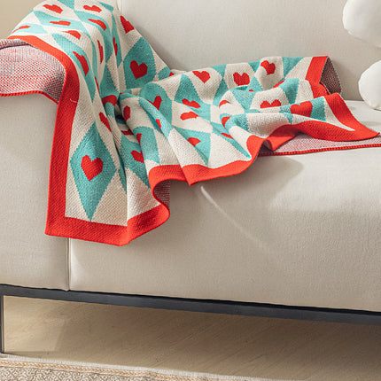 Knitted Blanket for Sofa, Love Heart Pattern - Super soft lightweight plush blanket, warm and cozy, sofa bed blanket