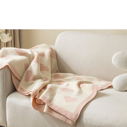 Knitted Blanket for Sofa, Love Heart Pattern - Super soft lightweight plush blanket, warm and cozy, sofa bed blanket
