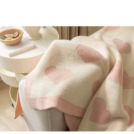 Knitted Blanket for Sofa, Love Heart Pattern - Super soft lightweight plush blanket, warm and cozy, sofa bed blanket