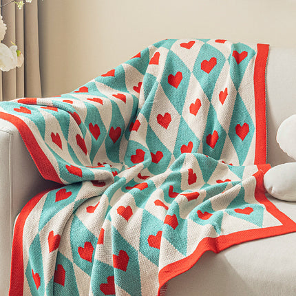 Knitted Blanket for Sofa, Love Heart Pattern - Super soft lightweight plush blanket, warm and cozy, sofa bed blanket