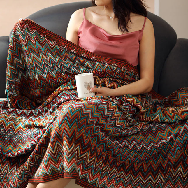 Woven Tassel Sofa Blanket Boho Patterned Lunch Blanket Colorful Sofa Blanket Soft and Comfortable Furniture Blanket For Bed Sofa Chair