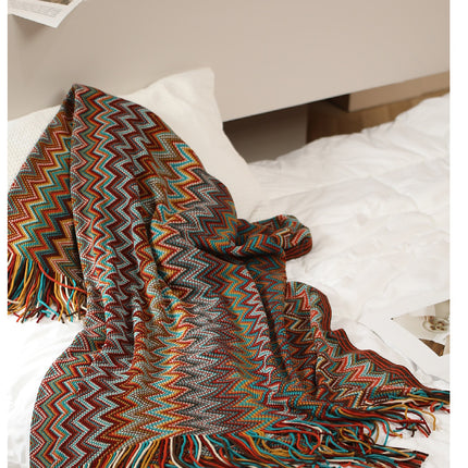 Gewebte Quasten-Sofadecke, Boho-gemusterte Lunch-Decke, bunte Sofadecke, weiche und bequeme Möbeldecke für Bett, Sofa, Stuhl