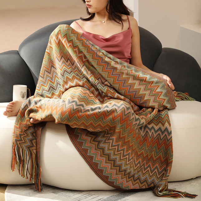 Woven Tassel Sofa Blanket Boho Patterned Lunch Blanket Colorful Sofa Blanket Soft and Comfortable Furniture Blanket For Bed Sofa Chair