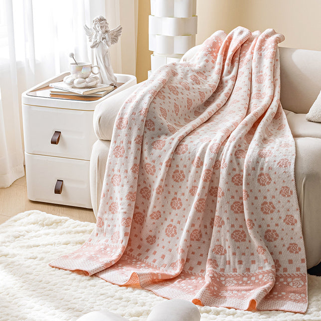Cozy Knitted Rose Pattern Knitted Blanket Fluffy Warm Knitted Sofa Blanket Nap Office Living Room Air Conditioning Shawl Blanket