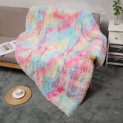 Throw Blanket, Solid Tie -Dye PV Plush Soft Blanket Fuzzy Long Hair Shaggy Blankets Fluffy Warm Cozy Blankets for Bed Couch Sofa