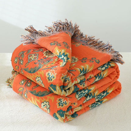Cotton Tassel Sofa Towel Floral Pattern Double Sided Sofa Cover Dustproof Sofa Blanket Cover Blanket Towel Quilt
