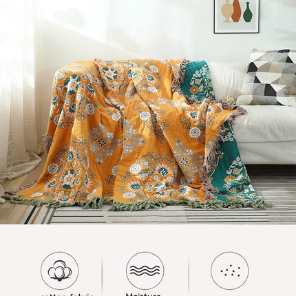 Cotton Tassel Sofa Towel Floral Pattern Double Sided Sofa Cover Dustproof Sofa Blanket Cover Blanket Towel Quilt