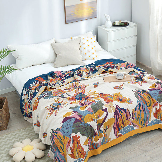 Cotton Blanket Soft Muslin Sofa Bed Blanket Multi-layer Breathable Gauze Blanket for All Seasons Soft and Lightweight Muslin Blanket