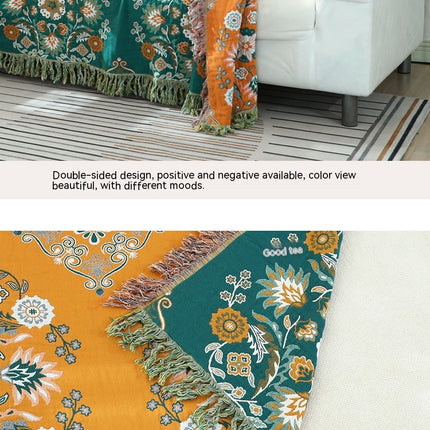 Cotton Tassel Sofa Towel Floral Pattern Double Sided Sofa Cover Dustproof Sofa Blanket Cover Blanket Towel Quilt