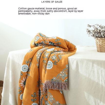 Cotton Tassel Sofa Towel Floral Pattern Double Sided Sofa Cover Dustproof Sofa Blanket Cover Blanket Towel Quilt