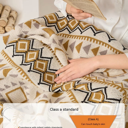 Knitted Blanket Vintage Tassel Boho Ethnic Style Geometric Pattern Knitted Blanket, Throw Blanket Sofa Couch Bed Shawl Blanket